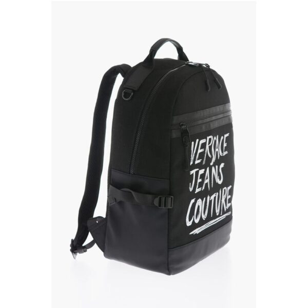 Versace JEANS COUTURE Canvas Backpack with Printed Contrasting Logo - Image 2