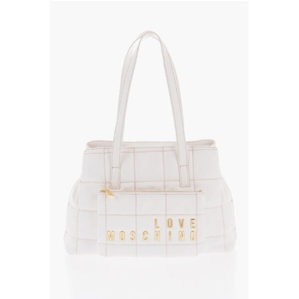 Moschino LOVE Quilted Faux Leather Shoulder Bag with Golden Logo