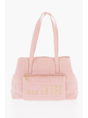 Moschino LOVE Quilted Faux Leather Shoulder Bag with Golden Logo