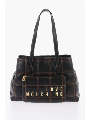 Moschino LOVE Quilted Faux Leather Shoulder Bag with Golden Logo