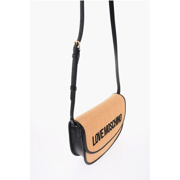 Moschino LOVE Rafia Saddle Bag with Contrasting Details - Image 3