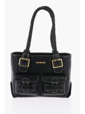 Moschino LOVE Faux Leather Shoulder Bag with Braided Handle