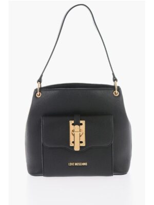 Moschino LOVE Textured Effect Faux Leather Hobo Bag with Maxi Logo on