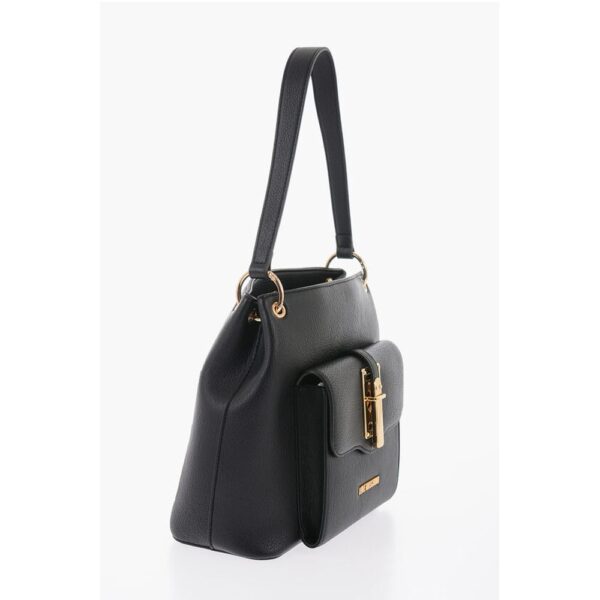 Moschino LOVE Textured Effect Faux Leather Hobo Bag with Maxi Logo on - Image 2