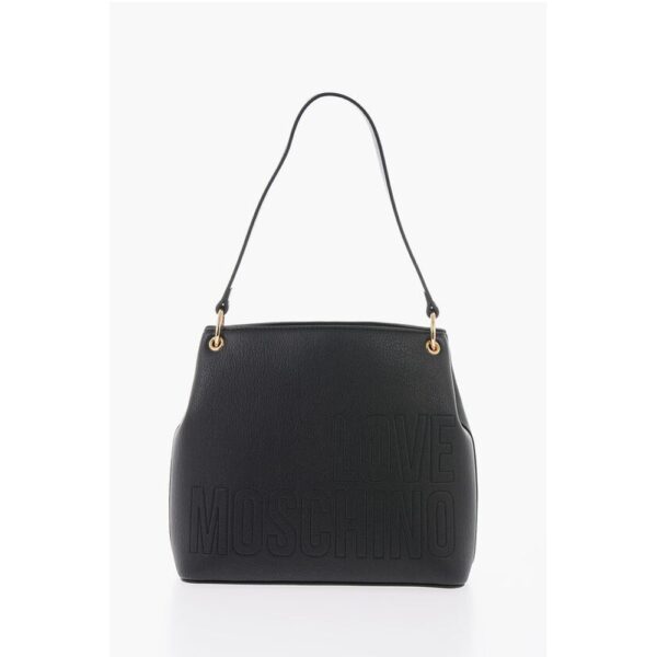Moschino LOVE Textured Effect Faux Leather Hobo Bag with Maxi Logo on - Image 3