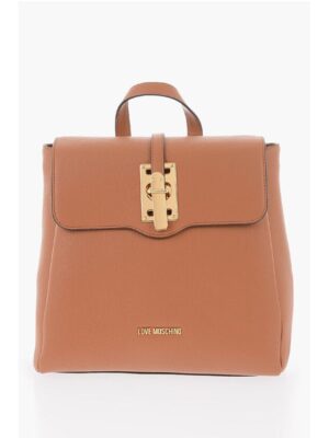 Moschino LOVE Solid Color Faux Leather Backpack with Golden Logo