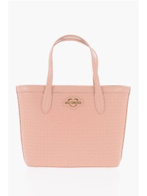 Moschino LOVE Faux Leather VALENTINA Tote Bag with All-Over Hearts