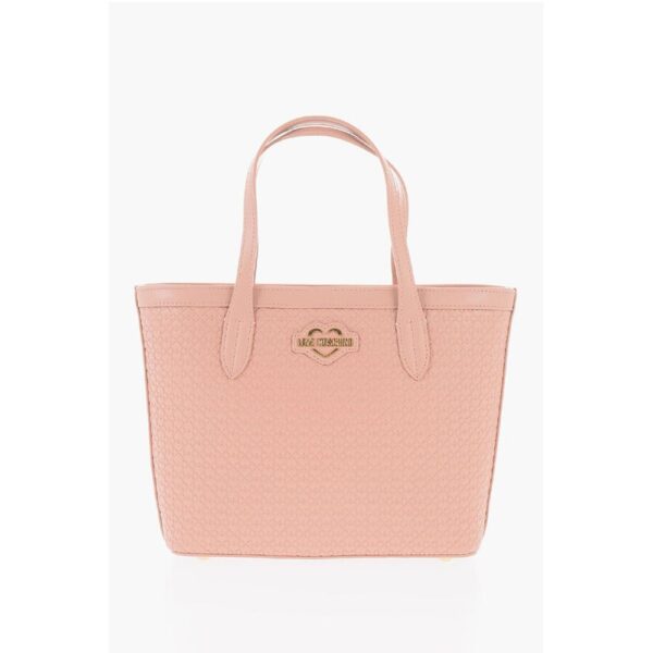 Moschino LOVE Faux Leather VALENTINA Tote Bag with All-Over Hearts