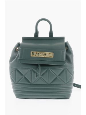 Moschino LOVE Quilted Faux Leather Backpack with Metal Golden Logo