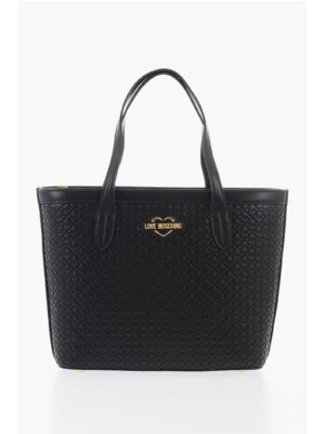 Moschino LOVE Faux Leather VALENTINA Tote Bag with All-Over Hearts