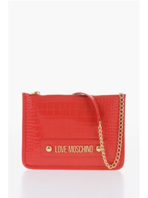 Moschino LOVE Crocodile Effect Faux Leather Clutch with Golden Logo