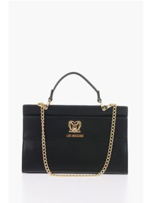 Moschino LOVE Faux Leather Bag with Golden Chain and Turn Lock Closur