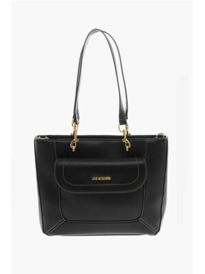 Moschino LOVE Faux Leather Tote Bag with Visible Stitching