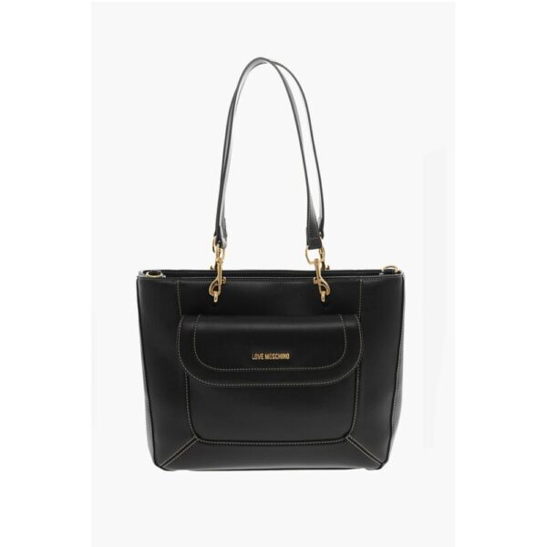 Moschino LOVE Faux Leather Tote Bag with Visible Stitching