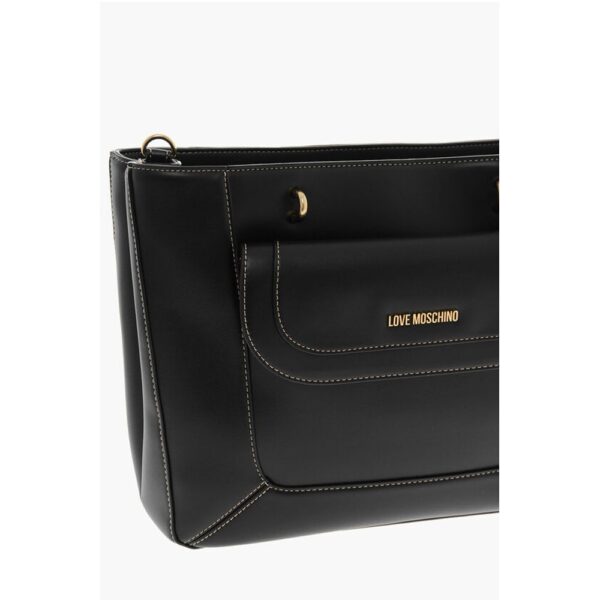 Moschino LOVE Faux Leather Tote Bag with Visible Stitching - Image 4