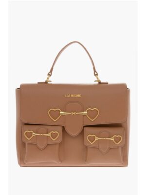 Moschino LOVE Faux Leather Handle Bag with Pockets and Clamp Front