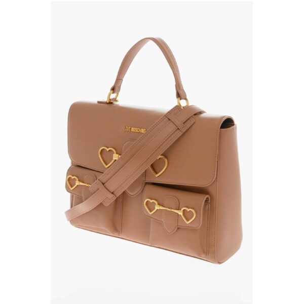Moschino LOVE Faux Leather Handle Bag with Pockets and Clamp Front - Image 3