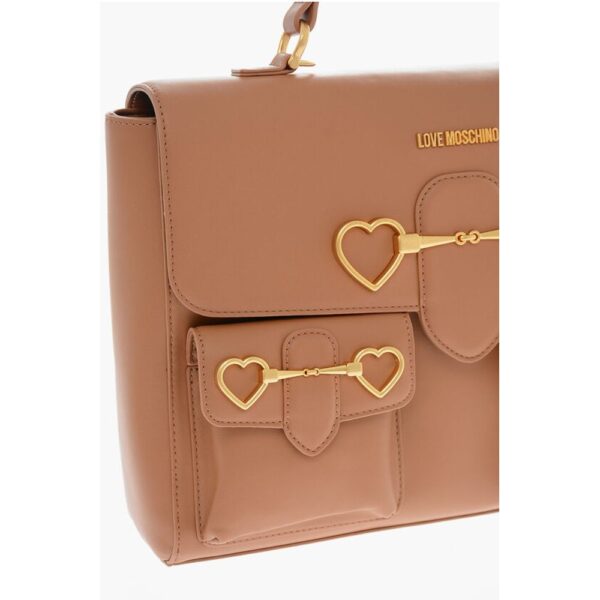 Moschino LOVE Faux Leather Handle Bag with Pockets and Clamp Front - Image 4