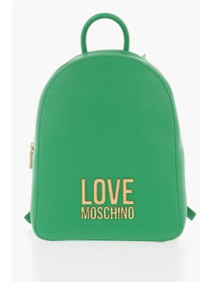 Moschino LOVE Embossed Golden Maxi Logo Textured Faux Leather Backpac