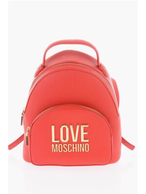 Moschino LOVE Faux Leather Backpack with with Golden Logo-Plaque