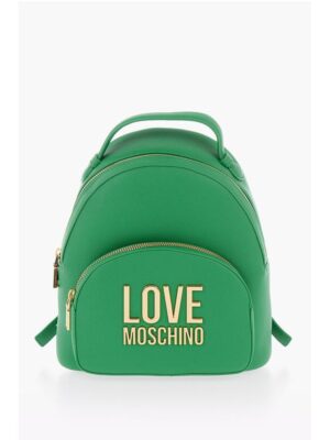 Moschino LOVE Solid Color Faux Leather Backpack with Golden Logo