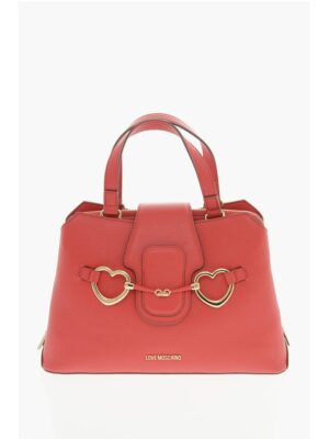 Moschino LOVE Textured Faux Leather Tote Bag with Golden Front Clamp
