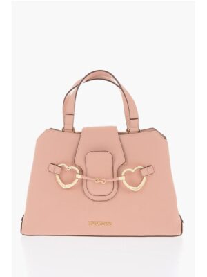Moschino LOVE Textured Faux Leather Tote Bag with Maxi Golden Heart C
