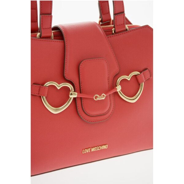 Moschino LOVE Textured Faux Leather Tote Bag with Golden Front Clamp - Image 4