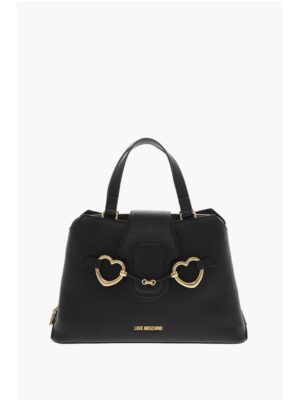 Moschino LOVE Textured Faux Leather Tote Bag with Golden Front Clamp