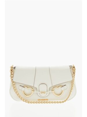 Moschino LOVE Textured Faux Leather Shoulder Bag with Clamp Front