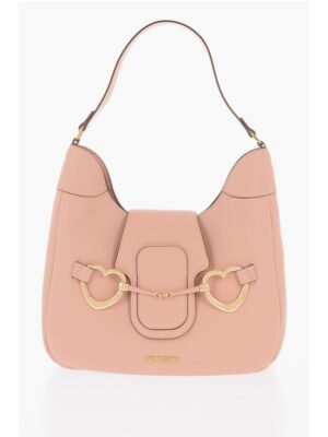 Moschino LOVE Textured Faux Leather Hobo Bag with Maxi Heart-Shaped C