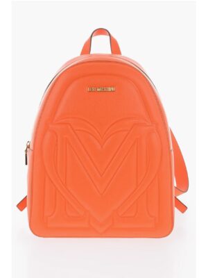 Moschino LOVE Solid Color Faux Leather Backpack with Golden Logo