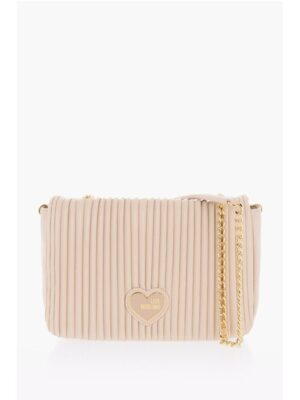 Moschino LOVE Pleated Faux Leather Shoulder Bag with Golden Chain