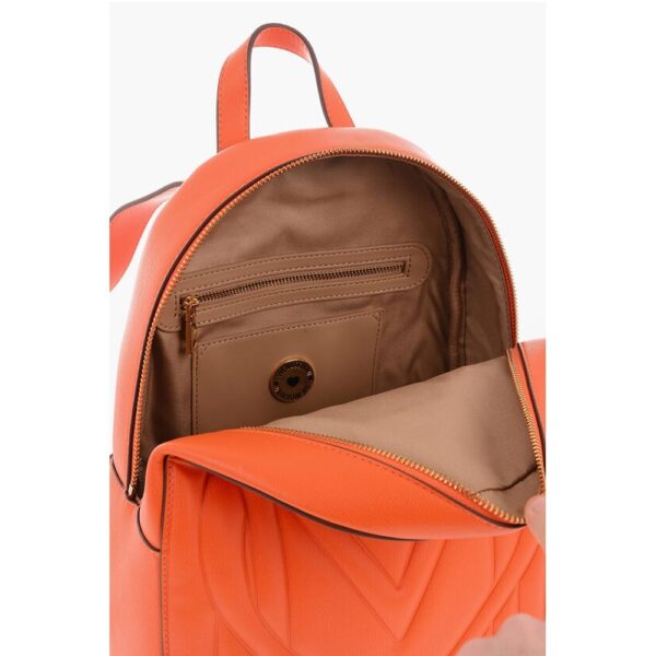 Moschino LOVE Solid Color Faux Leather Backpack with Golden Logo - Image 4