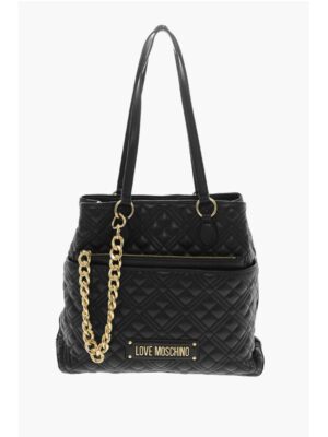 Moschino LOVE Quilted Faux Leather Tote Bag with Matching Pouch