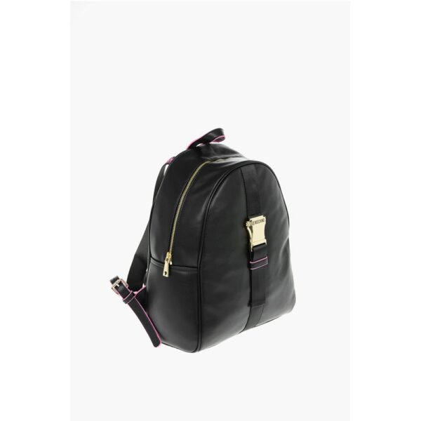 Moschino LOVE Logoed Shoulder Strap Faux Leather SAFETY Backpack - Image 3