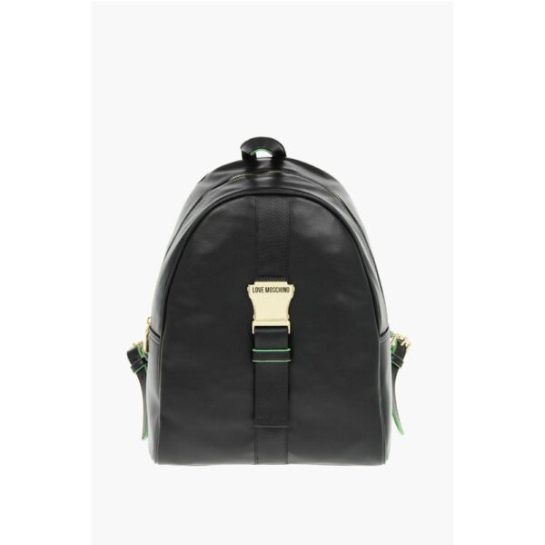 Moschino LOVE Logoed Shoulder Strap Faux Leather SAFETY Backpack