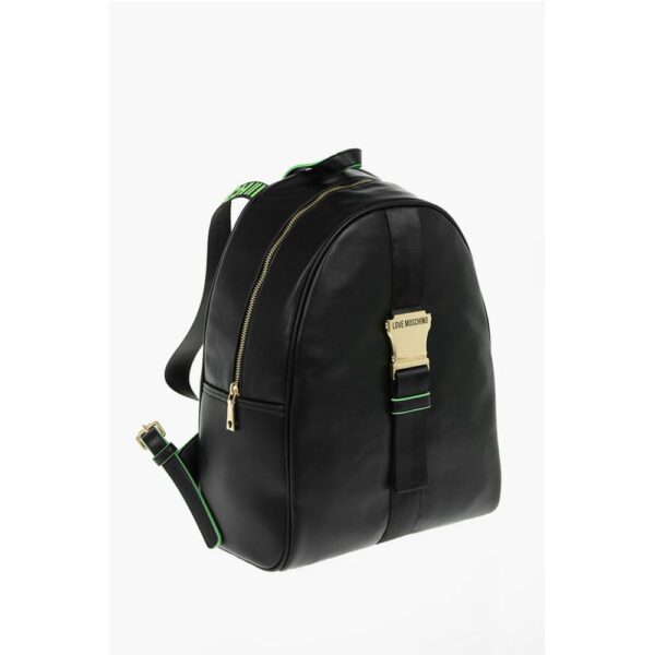 Moschino LOVE Logoed Shoulder Strap Faux Leather SAFETY Backpack - Image 3