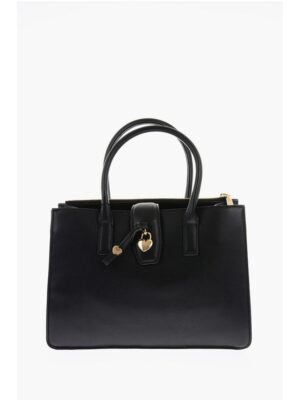 Moschino LOVE Faux Leather Tote Bag with Golden Heart Charm