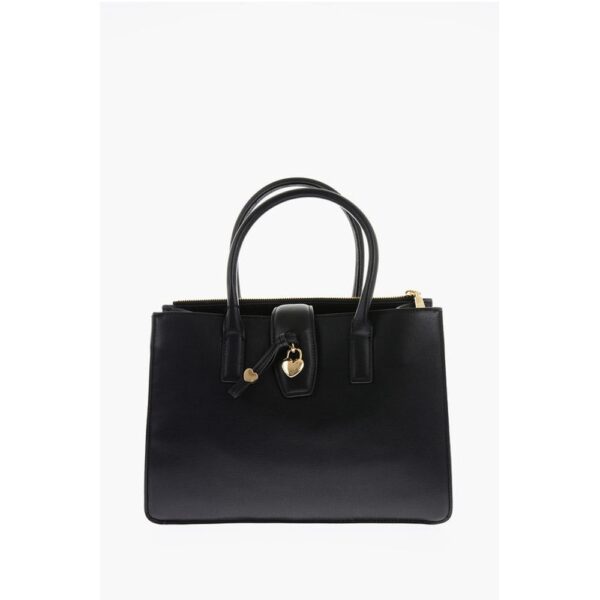 Moschino LOVE Faux Leather Tote Bag with Golden Heart Charm