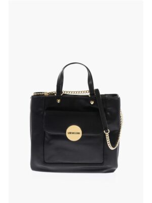 Moschino LOVE faux Leather Maxi Monogram Handle Bag with Removable Ne