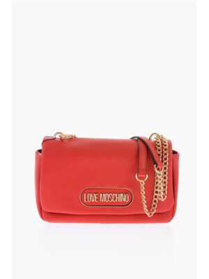 Moschino LOVE Textured Faux Leather Shoulder Bag with Golden Logo