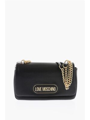 Moschino LOVE Textured Faux Leather Shoulder Bag with Golden Logo