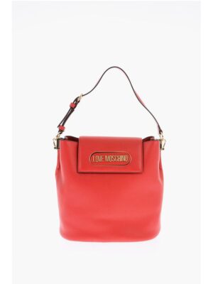Moschino LOVE Textured Faux Leather Bucket Bag with Magnetic Closure