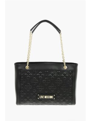 Moschino LOVE Quilted Faux Leather Tote Bag with Maxi Monogram