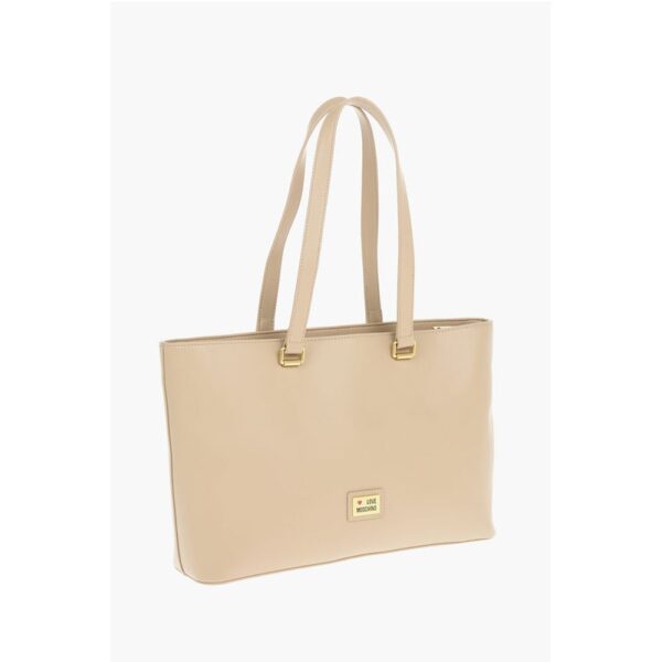 Moschino LOVE Faux Leather Maxi Front Pocket Tote Bag with Heart Clam - Image 2