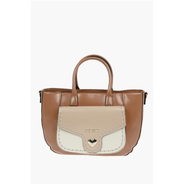 Moschino LOVE Removable Shoulder Strap Faux Leather Tote Bag
