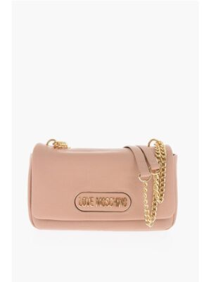 Moschino LOVE Textured Faux Leather Shoulder Bag with Golden Logo