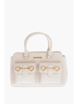 Moschino LOVE Double Pocket Faux Leather Tote Bag With Clamp