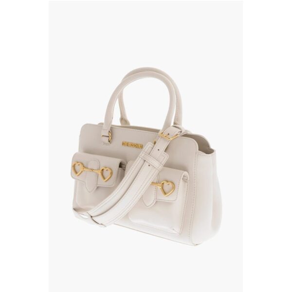 Moschino LOVE Double Pocket Faux Leather Tote Bag With Clamp - Image 3